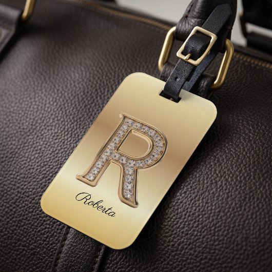 Glam Gouden Diamant Monogram Initiële Letter R Bagagelabel