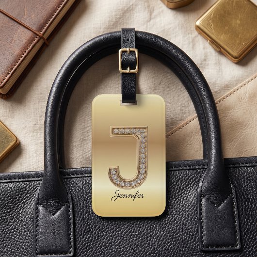 Glam Gouden Diamanten Monogram Beginletter J Bagagelabel