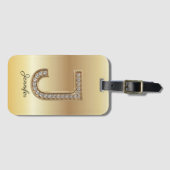 Glam Gouden Diamanten Monogram Beginletter J Bagagelabel (Voorkant (horizontaal))