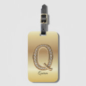 Glam Gouden Diamanten Monogram Beginletter Q Bagagelabel (Voorkant (verticaal))