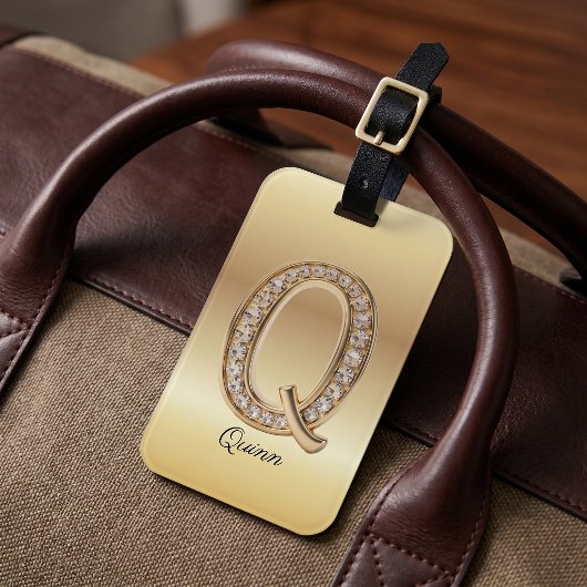 Glam Gouden Diamanten Monogram Beginletter Q Bagagelabel