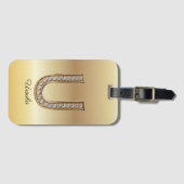 Glam Gouden Diamanten Monogram Beginletter U Bagagelabel (Voorkant (horizontaal))