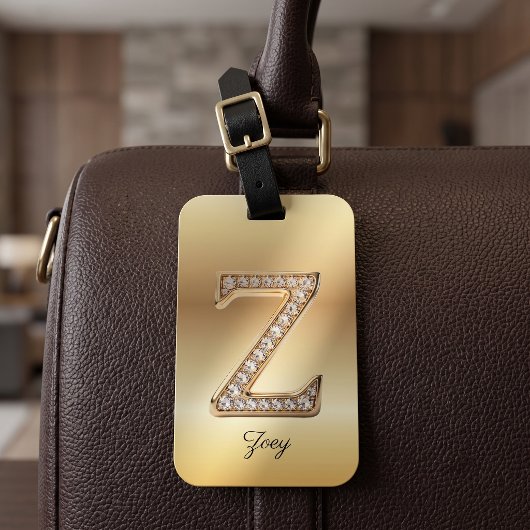 Glam Gouden Diamanten Monogram Beginletter Z Bagagelabel