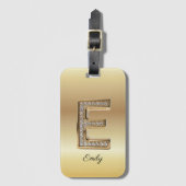 Glam Gouden Diamanten Monogram Initiële Letter E Bagagelabel (Voorkant (verticaal))