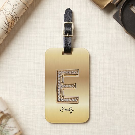 Glam Gouden Diamanten Monogram Initiële Letter E Bagagelabel