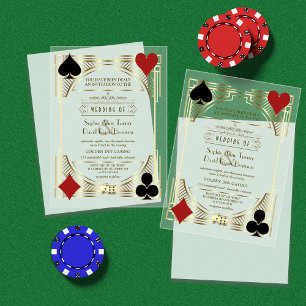 Glam Gouden Frame Casino Las Vegas Poker Bruiloft Acryl Uitnodigingen