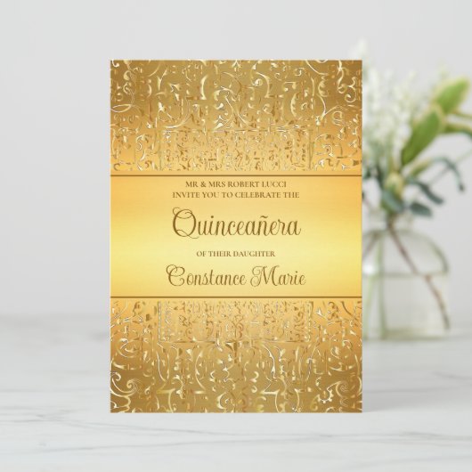 Glam Gouden Frame Quinceanera Uitnodiging (Staand voorkant)