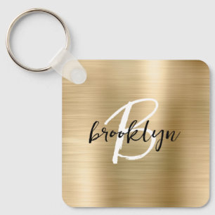 Glam Gouden Geborstelde Metaal Monogram Sleutelhanger