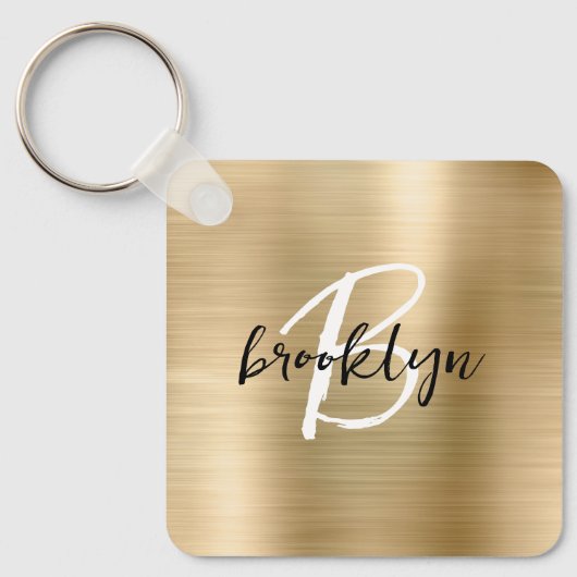 Glam Gouden Geborstelde Metaal Monogram Sleutelhanger (Voorkant)