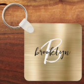 Glam Gouden Geborstelde Metaal Monogram Sleutelhanger (Voorkant)