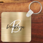 Glam Gouden Geborstelde Metaal Monogram Sleutelhanger (Achterkant)