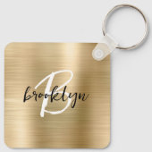Glam Gouden Geborstelde Metaal Monogram Sleutelhanger (Achterkant)