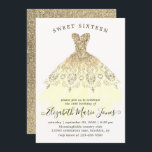 Glam Gouden Gele Sparkle Dress Sweet 16e Verjaarda Kaart<br><div class="desc">Moderne Klassieke Gouden Gele Sparkle Dress Sweet 16e verjaardag Uitnodiging</div>