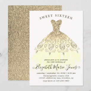 Glam Gouden Gele Sparkle Dress Sweet 16e Verjaarda Kaart