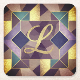 Glam Gouden Geometrische Vormen L Monogram Set Kartonnen Onderzetters