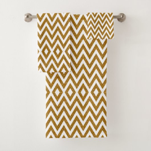 Glam gouden glitter en witte chevron strepen bad handdoek (Insitu)