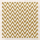 Glam gouden glitter en witte chevron strepen glazen onderzetter (Voorkant)