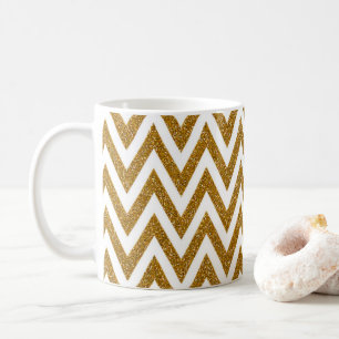 Glam gouden glitter en witte chevron strepen koffiemok