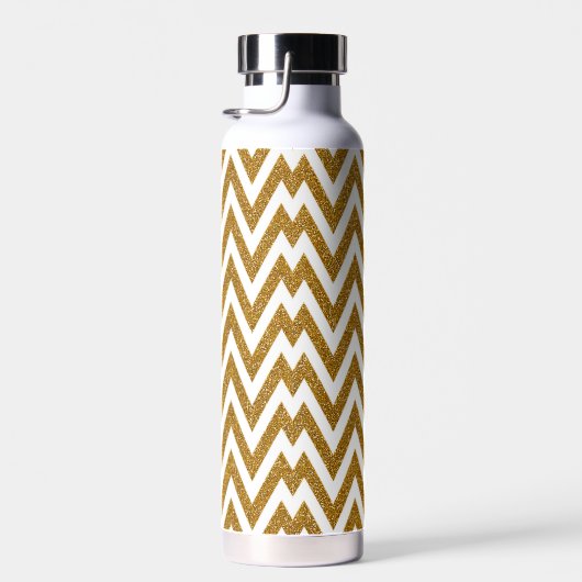 Glam gouden glitter en witte chevron strepen waterfles (Rechts)