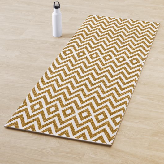 Glam gouden glitter en witte chevron strepen yogamat (In situ)