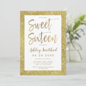 Glam gouden glitter folie blush roze sweet sixteen kaart (Staand voorkant)