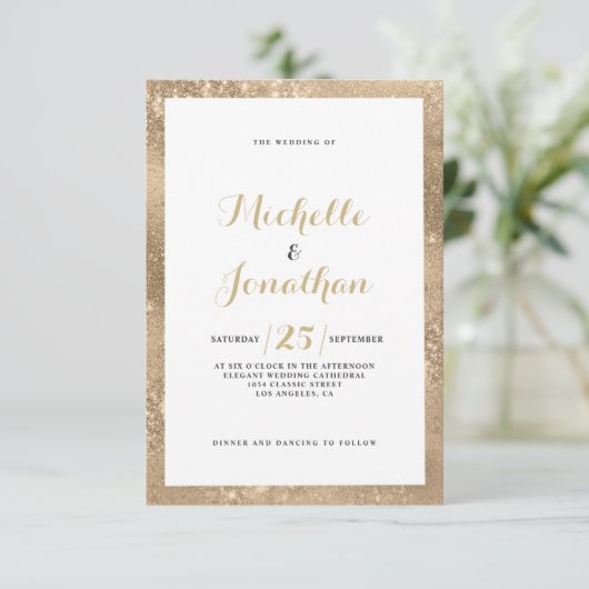 Glam gouden glitter frame script kalligrafie Bruil Kaart (Staand voorkant)