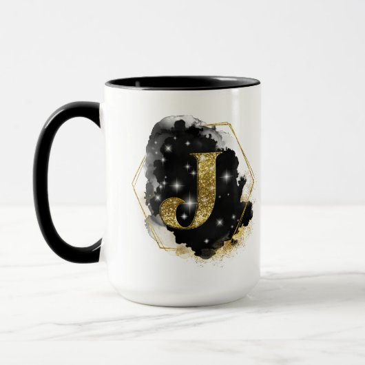 Glam Gouden Glitter J Monogram Mok (Links)