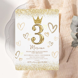 Glam Gouden Glitter Kroon 3e Verjaardagsfeestje Kaart