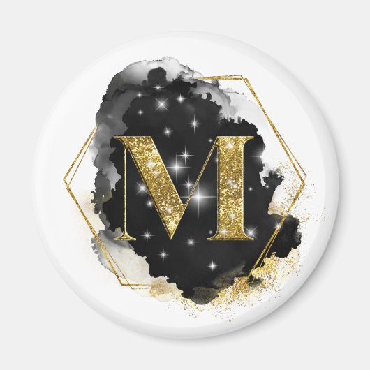 Glam Gouden Glitter M Monogram Magnet (Voorkant)