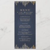 Glam gouden glitter navy deco vintage bruiloft men menu (Voorkant)