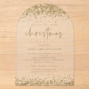 Glam Gouden Glitter Randen Kerstfeest  Acryl Uitnodigingen