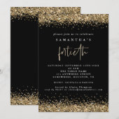 Glam Gouden Glitter Veertigste Feest Zwart Kaart (Voorkant / Achterkant)