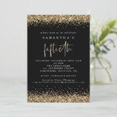 Glam Gouden Glitter Vijftigste Feestje Zwart Kaart (Staand voorkant)