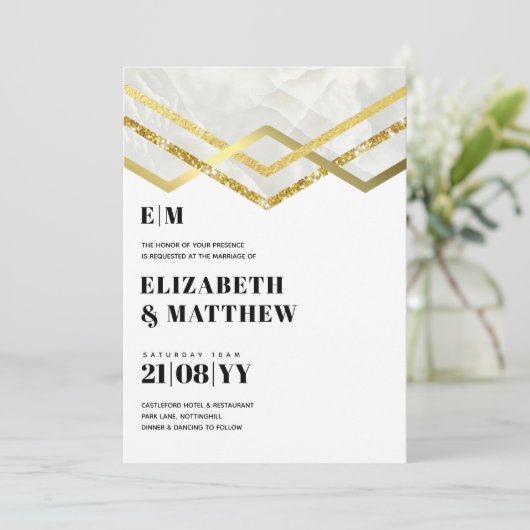 Glam gouden glitters feestelijke trouwkaart deco d (Staand voorkant)