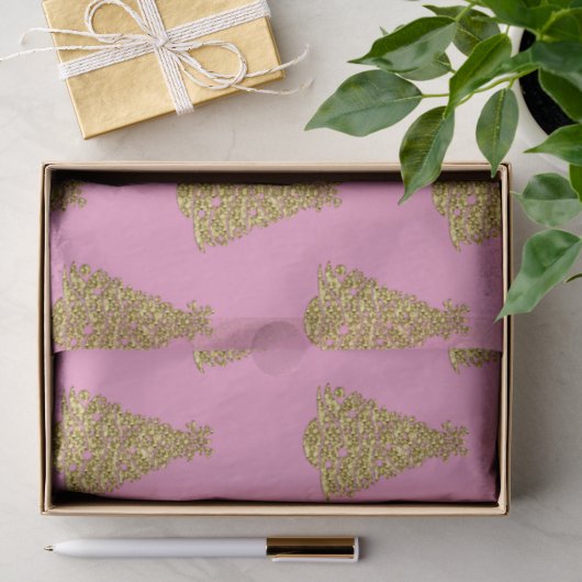 Glam Gouden Kerstbomen op Roze Kerst Tissuepapier (Geschenk)