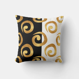 Glam Gouden Krullen op Zwart en Wit Kussen