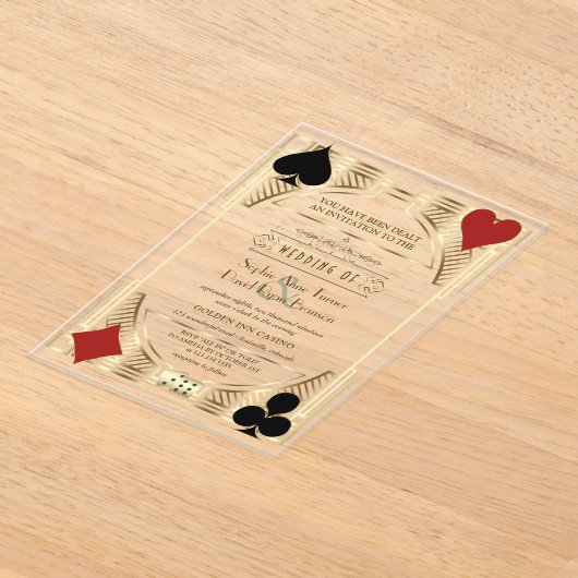 Glam Gouden Lijst Casino Las Vegas Poker Bruiloft Acryl Uitnodigingen (Laagn)