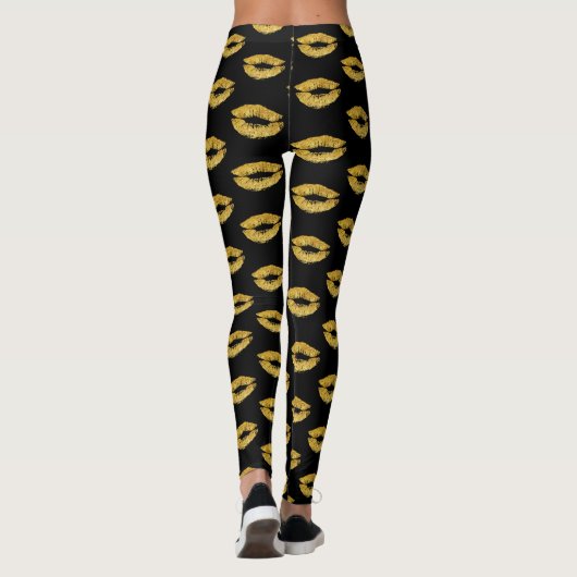 Glam gouden lippen print op zwarte make-up kunsten leggings (Achterkant)