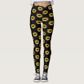 Glam gouden lippen print op zwarte make-up kunsten leggings (Voorkant)