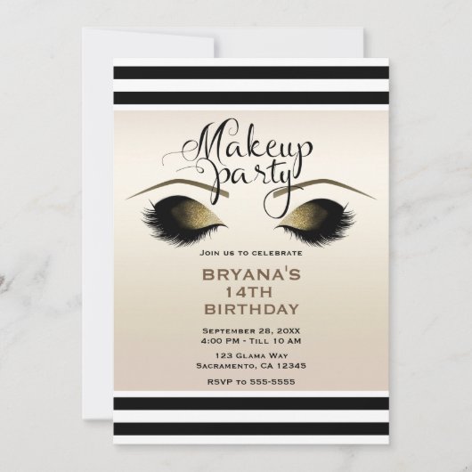 Glam Gouden Make-up Wimpers Schoonheid Custom Fees Kaart (Voorkant)