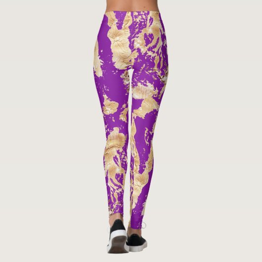 Glam Gouden marmeren patroon over Paarse Leggings (Achterkant)