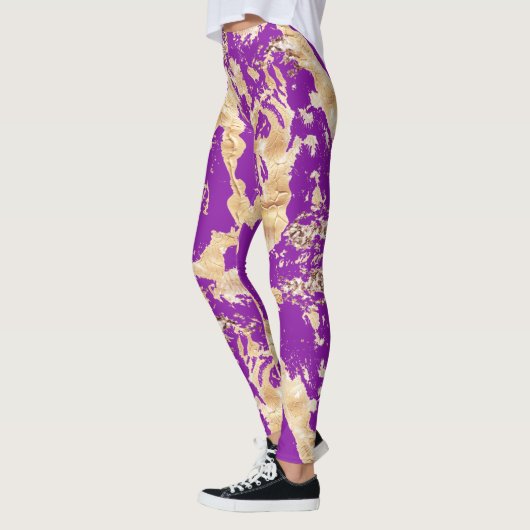 Glam Gouden marmeren patroon over Paarse Leggings (Links)