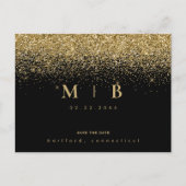 Glam Gouden Monogram Zwarte Save the Date  Briefkaart (Voorkant)