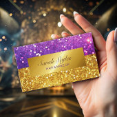 Glam gouden paarse glitter luxe elegante script visitekaartje