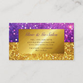 Glam gouden paarse glitter luxe elegante script visitekaartje (Achterkant)