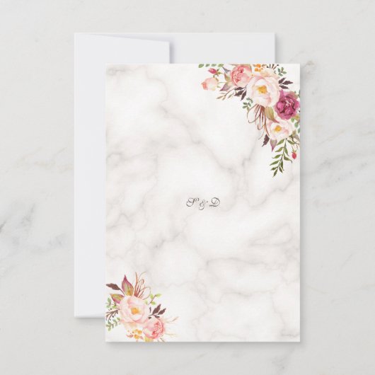 Glam Gouden Roze Bloemige Marmeren Huwelijks RSVP (Achterkant)