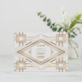 Glam Gouden Witte Great Gatsby Bruiloftsreceptie Kaart (Staand voorkant)