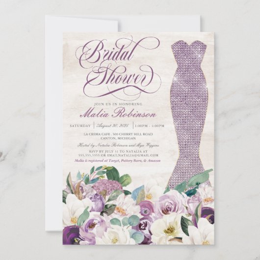 Glam Gown Rustic Floral Lavender Vrijgezellenfeest Kaart (Voorkant)