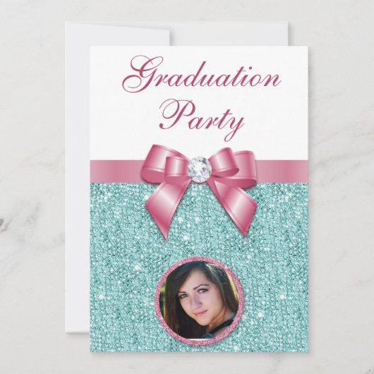 Glam Graduation Party Bow Diamonds voegen uw foto  Kaart (Voorkant)
