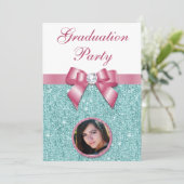 Glam Graduation Party Bow Diamonds voegen uw foto  Kaart (Staand voorkant)